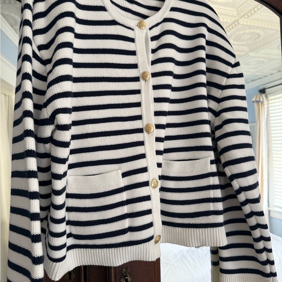 J. Crew Navy and White Striped Cardigan, size XL 100% cotton - Picture 1 of 8